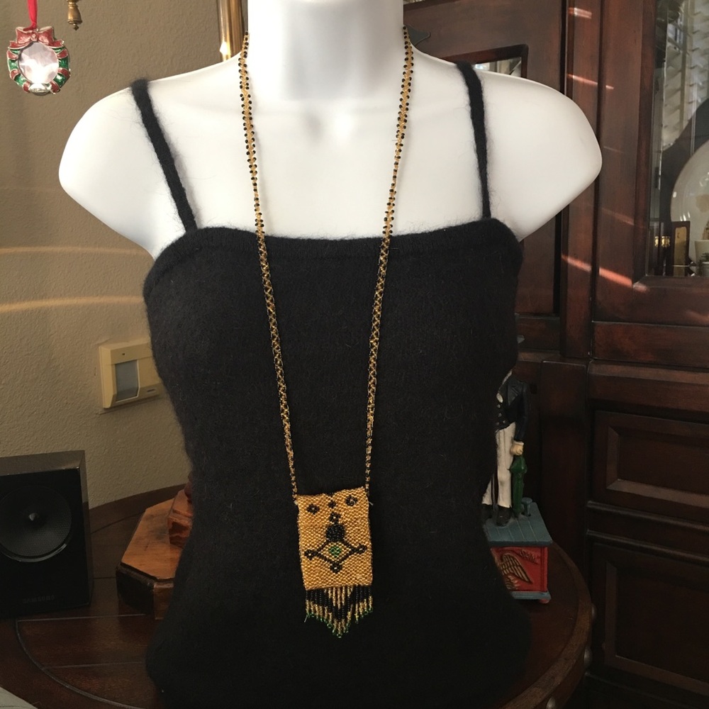 Gold & Black bead purse necklace